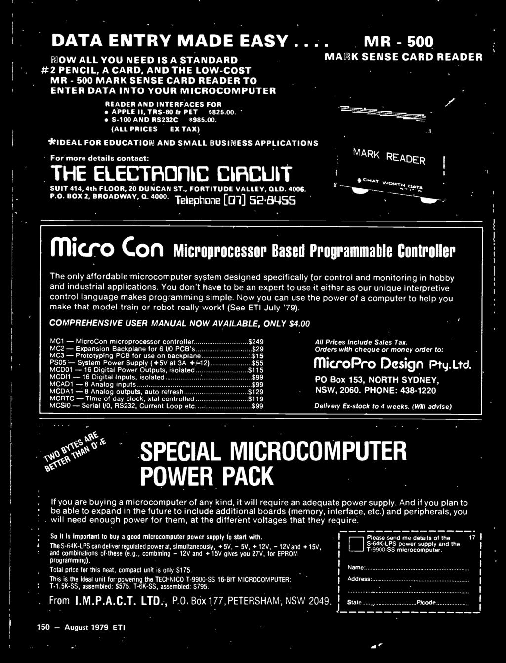 8155 MARK SENSE CARD READER MARK READER fuco Con Microprocessor Based Programmable Controller The only affordable microcomputer system designed specifically for control and monitoring in hobby and