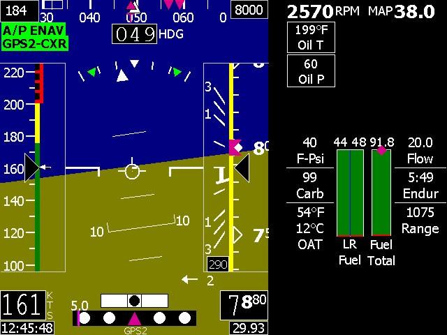 PFD/HSI LAT A/P HDG DIM PFD MAP ENG NAV Next ALT Displayed are: MAP Select PFD/Engine Sport SX EFIS may be equipped with Synthetic Vision.