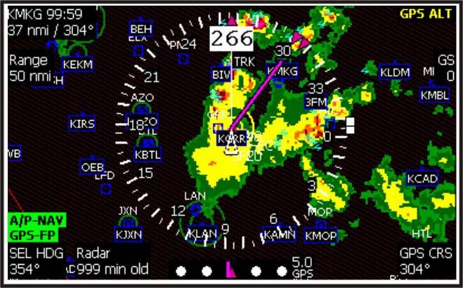 Weather provided by NavWorkx ADS-B receiver is displayed in a similar manner. 3.
