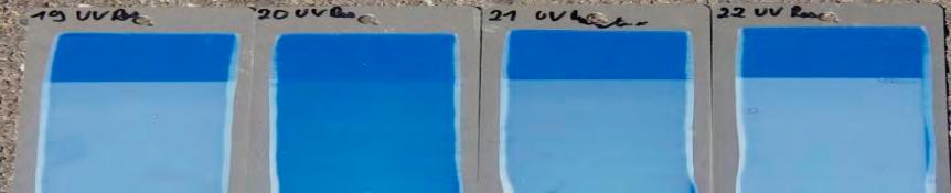 Color retention of STYRENE ACRYLIC coatings exposed to artificial UV-light DOW Conv. SAc DOW EVOQUE Sac Comp. SAc 1 Comp.