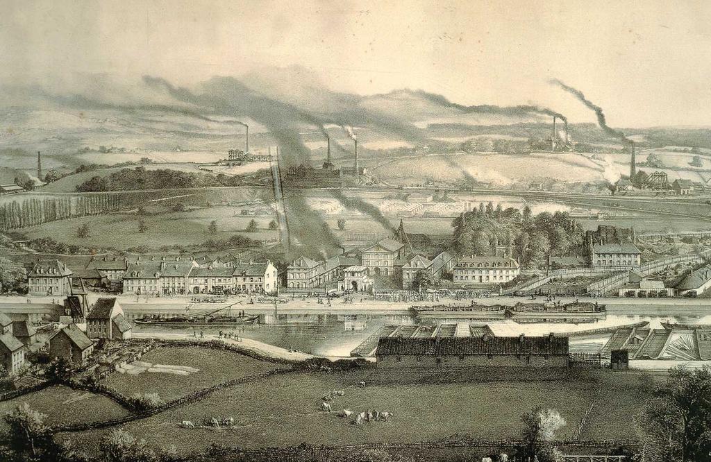 P L A C A R D C French Coal-Mining Town An 1857 illustration shows the French city of Montceau-les-Mines. The city s chief economic activity of coal mining dated back to ancient times.