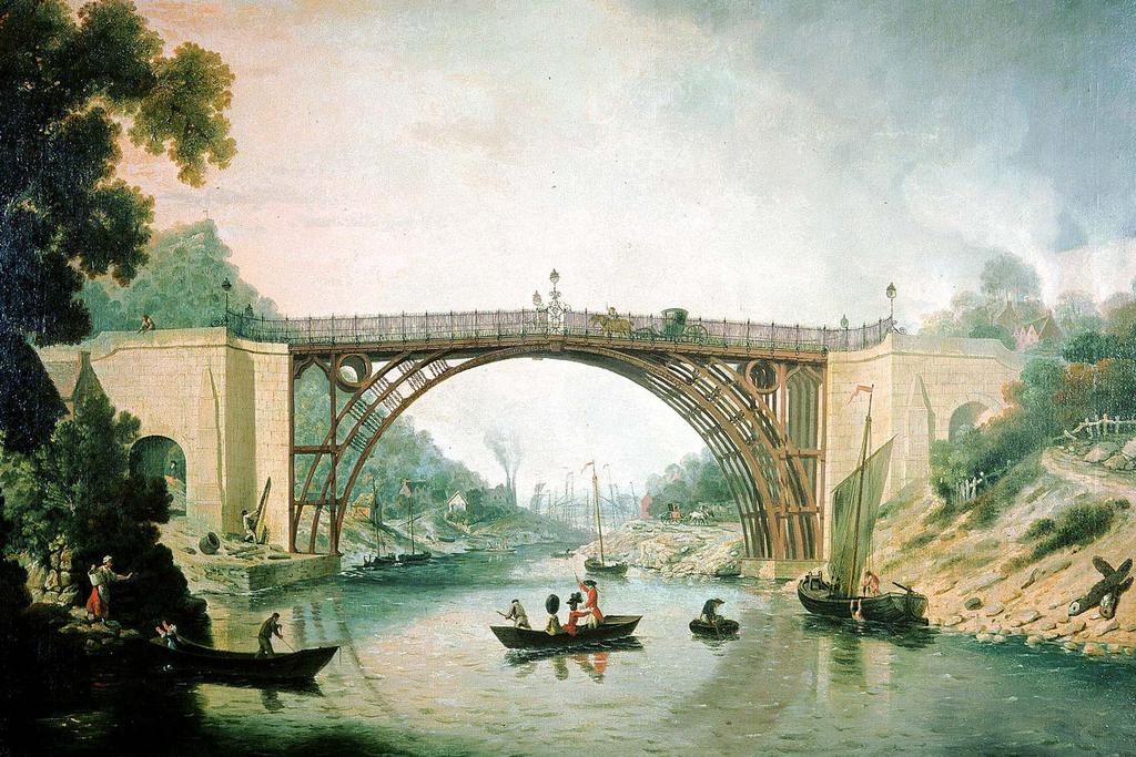 P L A C A R D I Iron Bridge in England This painting shows the world s first cast-iron bridge, completed in 1799 in the village of Coalbrookdale in England.
