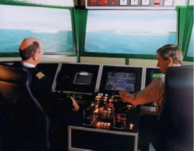 Figure 2-7 Ship bridge simulator at Warsash Maritime Centre [15] Flight simulators used this near-field haptics approach [15] to train pilots for years without the risk of crashing.