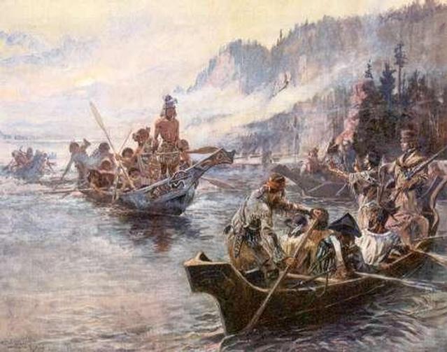 The toiling boats rounded a great bend, and a shout arose. "There's Clark! He's sighted Injuns, hasn't he?" "So has Sacagawea! Sure she has! See?" "Injuns on horseback, boys! Hooray!