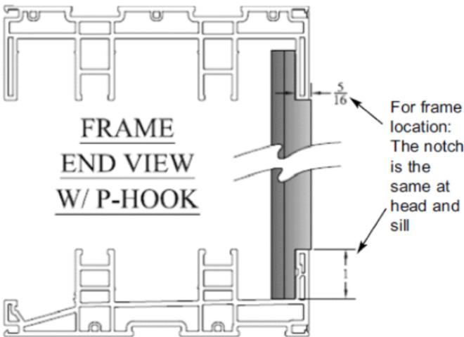 7. By-pass doors, skip to Step 9; Pocket Doors Only: Seal under entire length of P-hook (Item ) and position it on the wall at the pocket opening aligning the notches with the frame head and sill