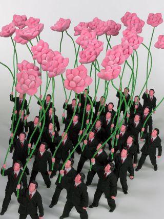 People holding flowers, 2007 Installation of fabric, wire, plaster and