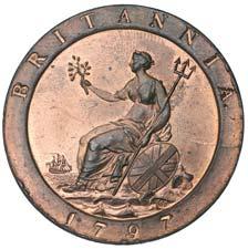 copper cartwheel penny, 1797 (S.3777).