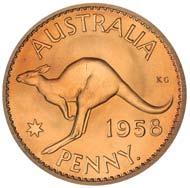 set,  (4) 1454* Elizabeth II, Perth Mint proof penny, 1957.