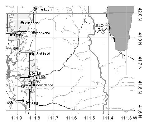 Figure 2. Observational network completed in November 2007 showing northern Utah (left) and the southwestern US (right.) Shaded areas are populated regions.