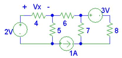 *** 11) Find the voltage Vx using superposition theorem. All resistor values are in ohm.