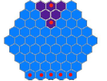 Notice the base of the triangle formed is of length 3, and in general the base of the triangle formed on an n-hexagon game will be of length n-2, since the bottom row of bishops will dominate the two