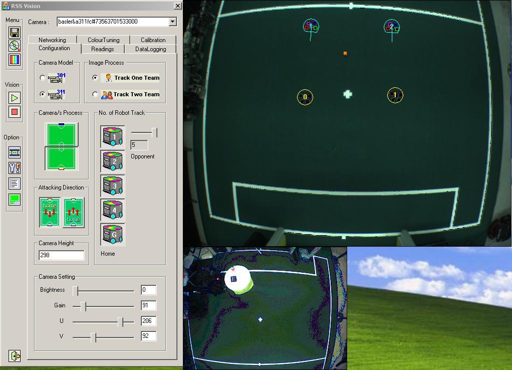 3.1 Vision System The Vision system is used to identify the robot identification by capturing their unique colour coded on the playing field as well as its coordinates and ball, and it also