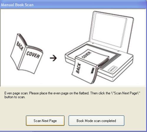 Press the Book Scan mode button to activate the Book Scan mode. A window appears on the screen to guide you to put the cover page of the book on the scan bed.