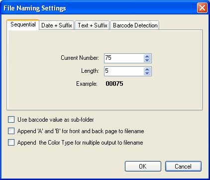 File Naming Methods The File Name menu button allows you to name the scanned images with a predefined file format in customized numeric orders and text strings.
