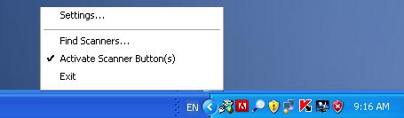 Button Settings interface. 1. Look for the Scanner icon at the right corner of Toolbar on your Windows desktop. Scanner icon 2.