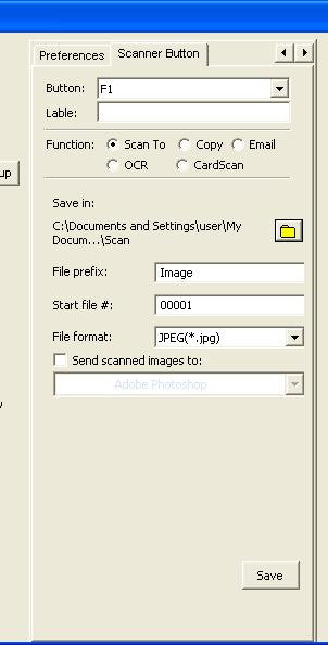ScanTo Function The Scan To is the function checked by default when the Scanner Button Settings interface is first activated. It allows you to define a function button as a set of scan settings.