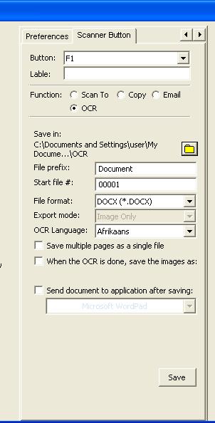 OCR Function The OCR function allows you to define a function button as a set of OCR settings.