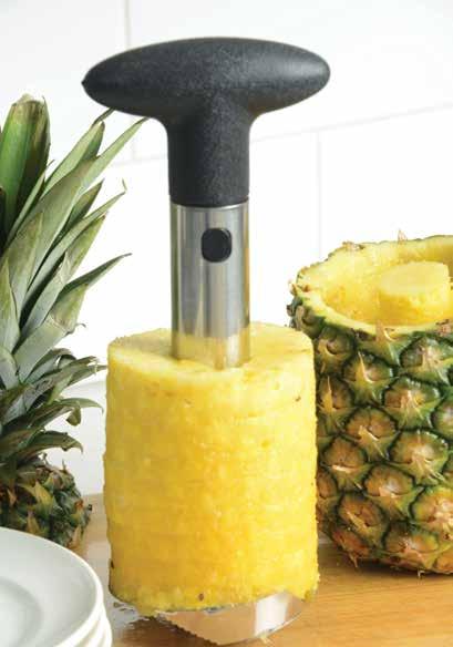 The pitter removes pit with one quick twist. Slicer lifts fruit from skin in seven perfect pieces. Soft, comfortable non-slip grip.