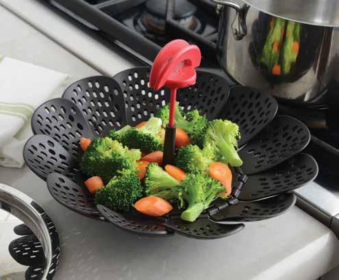 The minimum pan diameter 6.25 inches. Made of BPA-free polypropylene which is heat-resistant up to 230 F. and silicone that is heat-resistant up to 520 F.