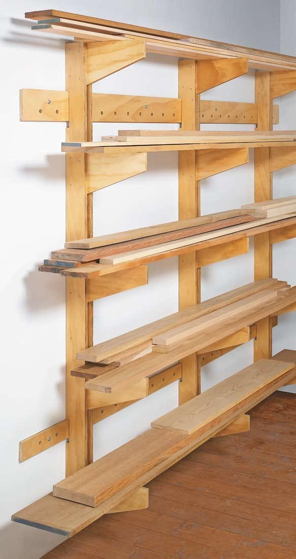 Wall-Mounted Lumber Rack One of the challenges in any shop is finding a good place to store the lumber for your woodworking projects.