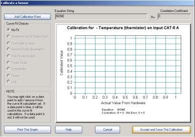 If the graph forms a smooth line, MicroLab can develop an equation that relates sensor output to the measured value.