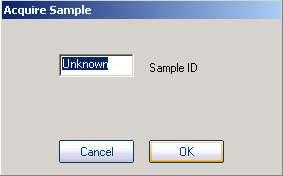 The Acquire Sample dialog We have labeled the sample Unknown 1. Place the sample cuvette in the spectrophotometer and click OK to scan the sample.