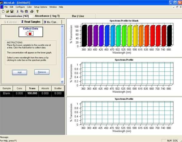 Chapter 4 - Color Mixing (FS-516 and FS-522) Calibrating the Spectrophotometer We will perform a simple color mixing experiment in this tutorial.