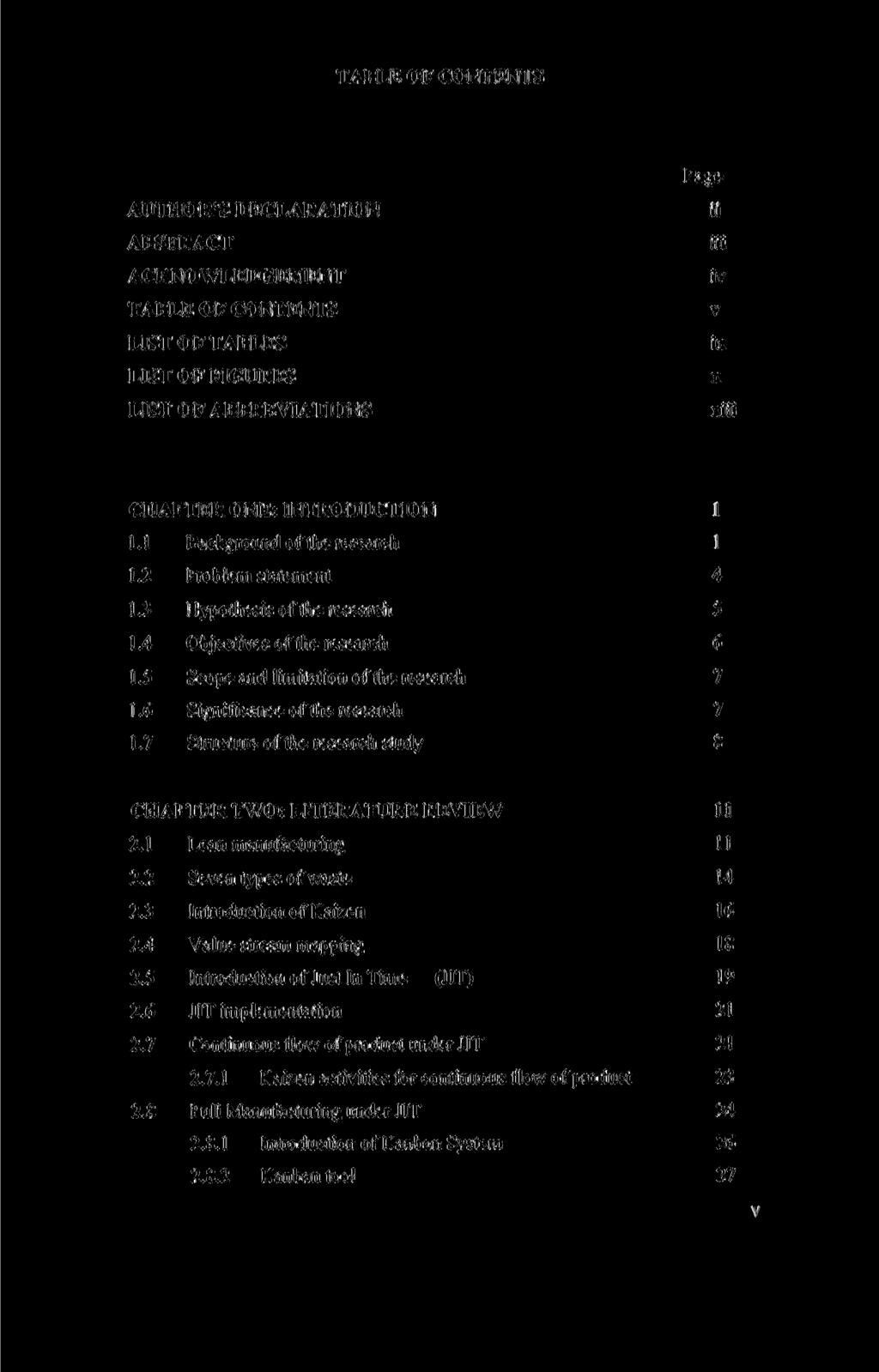 TABLE OF CONTENTS AUTHOR S DECLARATION ABSTRACT ACKNOWLEDGEMENT TABLE OF CONTENTS LIST OF TABLES LIST OF FIGURES LIST OF ABBREVIATIONS Page u iii iv v ix x xiii CHAPTER ONE: INTRODUCTION 1.