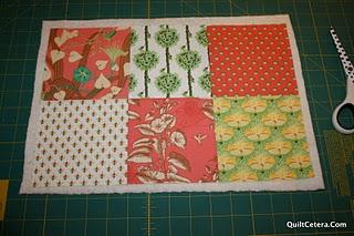 Sew them together in groups of 6 as shown in the pictured layout.