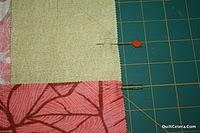Place the second, with the markings, right side down on top of first panel. Pin the sides first at the small 1/4 inch mark. Pin your seams to make them match up nicely.