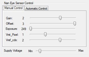 2.1 NanEye Sensor control 2.1.1 Manual Control Tab Figure 2 shows the registers that can be changed by the user and the respective default values for NanEye 2D.