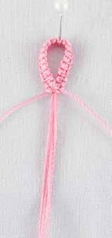 Use the outer cords to tie about 18 square knots (Basics, p.