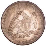 above 125 150 200 300 450 800 2,600 30,000 Bust Half Dollar Draped bust left, flanked by stars, date at angle below. 50 Cents below eagle. KM# 58 13.48 g., 0.892 Silver 0.3866 oz. ASW, 30 mm. Rev.