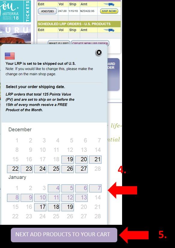 Setting up and ordering via your LRP 4. A date tile will pop up. Make sure the LRP is set to ship out of the country.