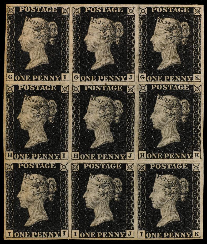 Great Britain Highlights of the collection include an impressive mint block of nine of the world s first postage stamp (lot 3), an 1840 1d.