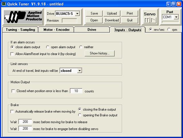 The Inputs/Outputs screen is used to configure the functionality of the drive. These functions may include.