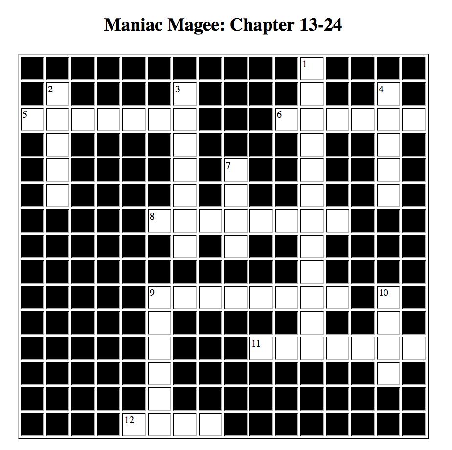 Maniac Magee: Study Guide Page: 12 Across 5. Maniac keeping his room neat is the ------- on Sycamore Street 6. The last name of the man who runs the Corner Grocery. 8.