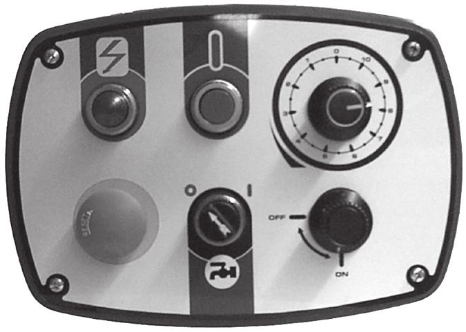 The controls Fig. 1 A. Indicator light B. Cycle start switch C. Arm Descent Valve D. Emergency stop button E. Coolant pump F.