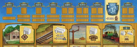 However, when one player completely clears all the sections of their Player Board to the left of their company logo (leaving no buildings and no rails), the game draws to a close, and the value of