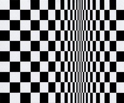 The rhythm is created by making the checkered squares appear as
