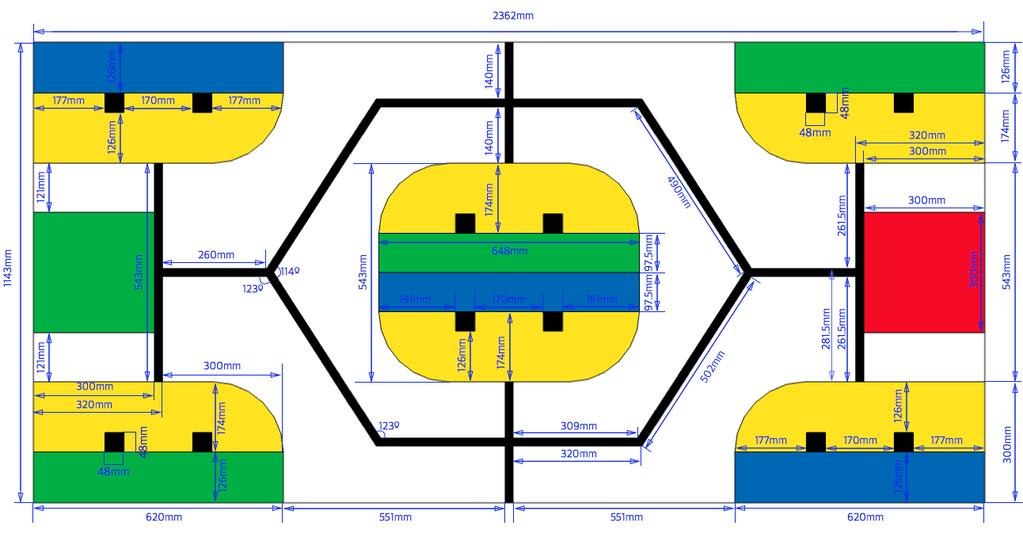 5. Game Mat Specifications a. All black lines are 20 ± 1 mm. b. Dimensions may vary within ± 5 mm. c.