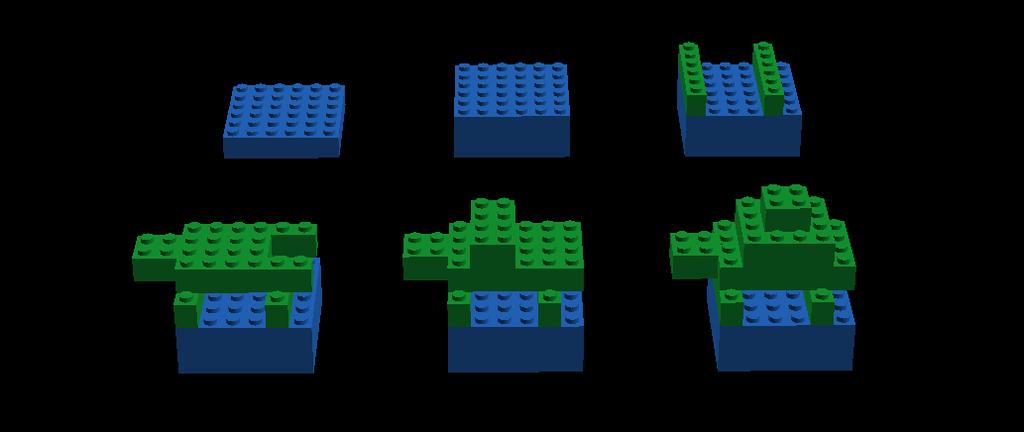 bricks, and 2 green 2x2 LEGO
