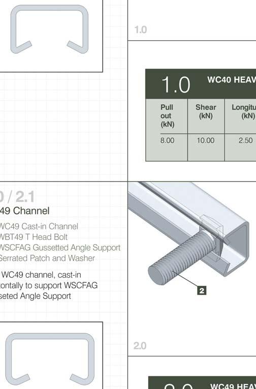 WC49 Channel WC49 Cast-in Channel WBT49 T Head Bolt WSCFAG Gussetted Angle Support 4 Serrated Patch and Washer.
