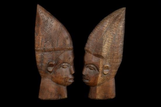 Wood Wall Carvings: Pair of Men s Profile Heads Shangbai Musical Instruments (2).
