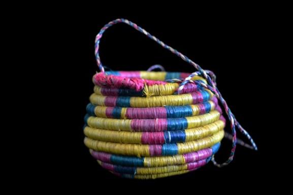 Shuku Basket and Lid A small jewelry basket with a fitted cover and thin strap.