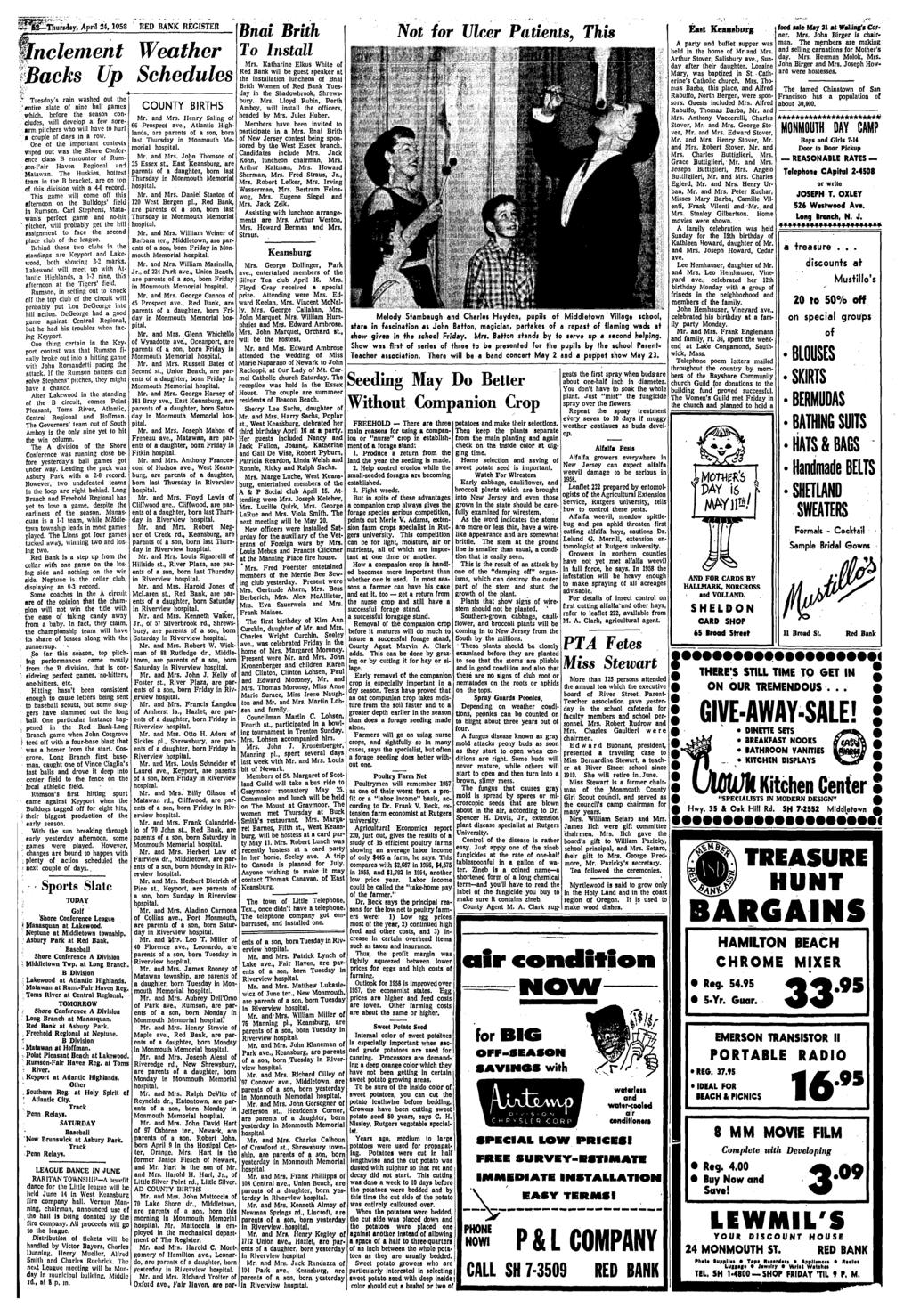 PThureday, April 24,1953 REP BASK REGISTER Inclement Weather fbacks UpSchedules $.