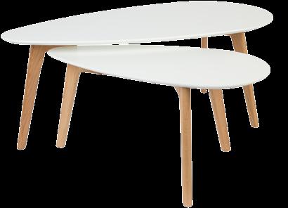 DROP Set of 2 drop-shaped tables 18 mm MDF table top White PU-lacquered Solid oak