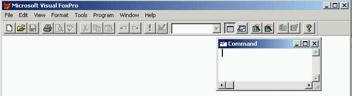 47 Baze de date Fig. 2 bara de titlu pe care este scris Microsoft Visual FoxPro (în stânga) şi butoanele pentru minimizare/maximizare şi închidere fereastră (dreapta).
