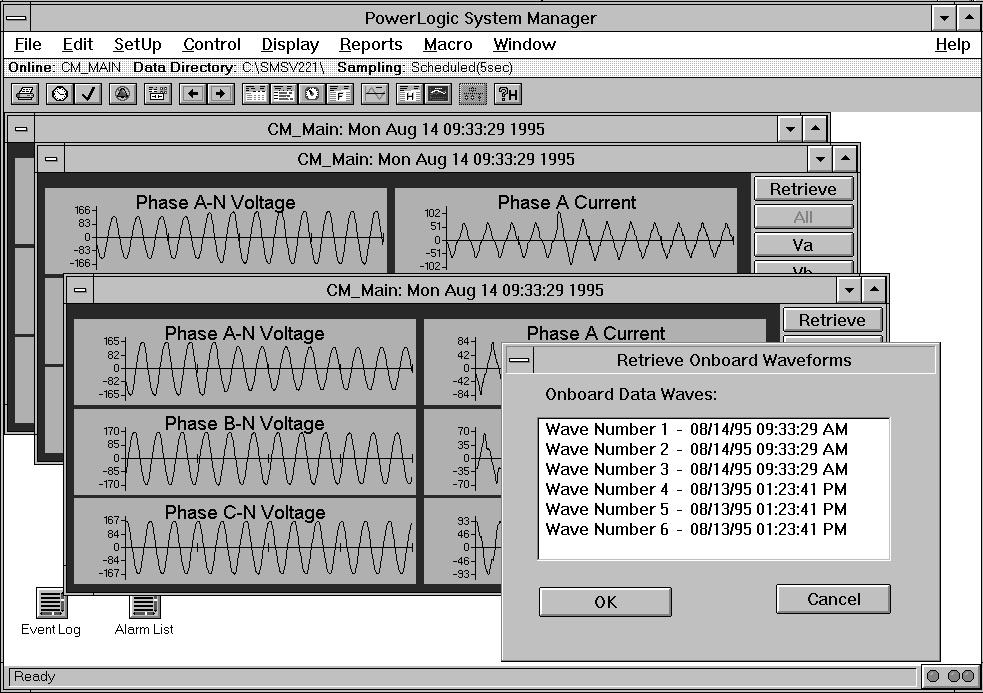 Bulletin No. 3020IM9806 February 1999 MULTIPLE WAVEFORM RETRIEVAL POWERLOGIC application software can be used to retrieve multiple waveform information for later analysis.