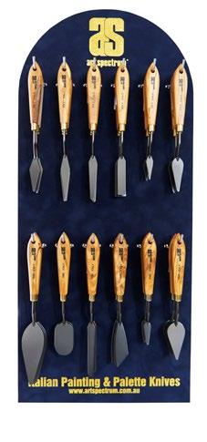 5cm deep Art Spectrum s range of heavy duty, European made, large Painting Knives with tempered stainless steel mirror blades and a natural wood handle with brass rivets.